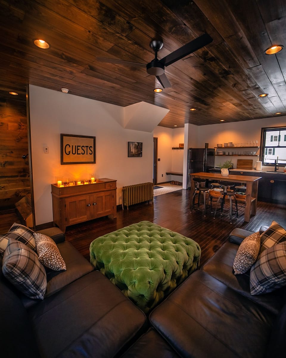 The Guest House living room and fully equipped kitchen. 