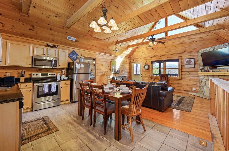 Main living space on upper level. Open Concept.
