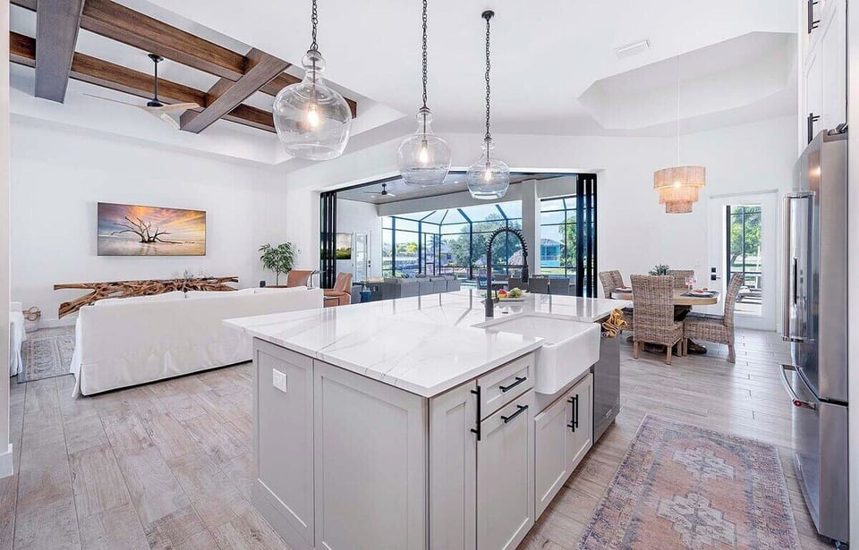 Elegant Kitchen, Living and Dining Room