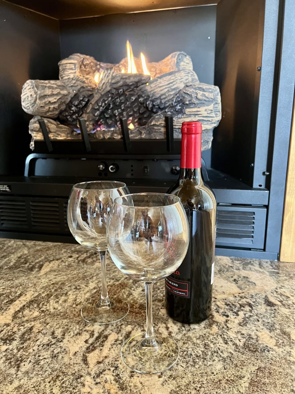 Enjoy the warmth of the fireplace while you sip your favorite beverage