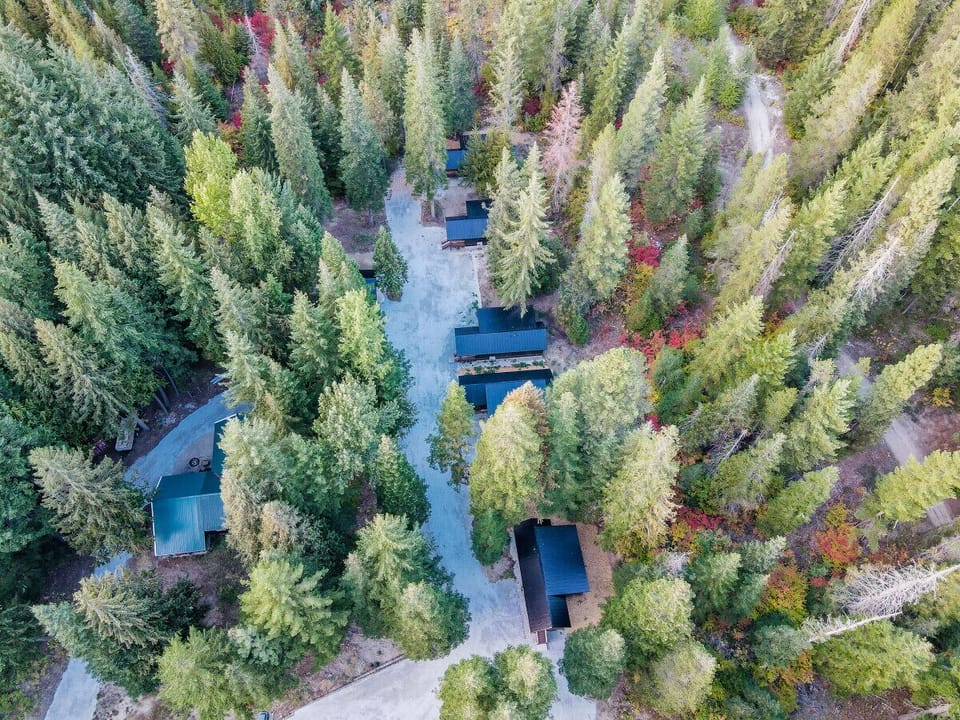 drone footage above cabins