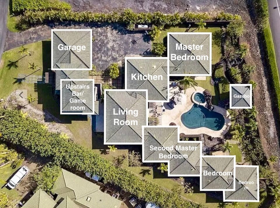 Aerial layout of property and room location.