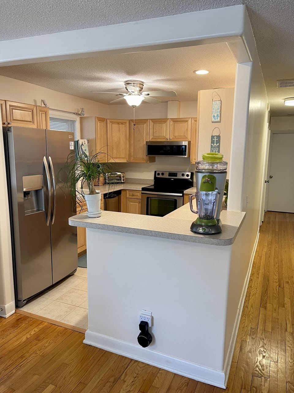 Fully stocked kitchen.