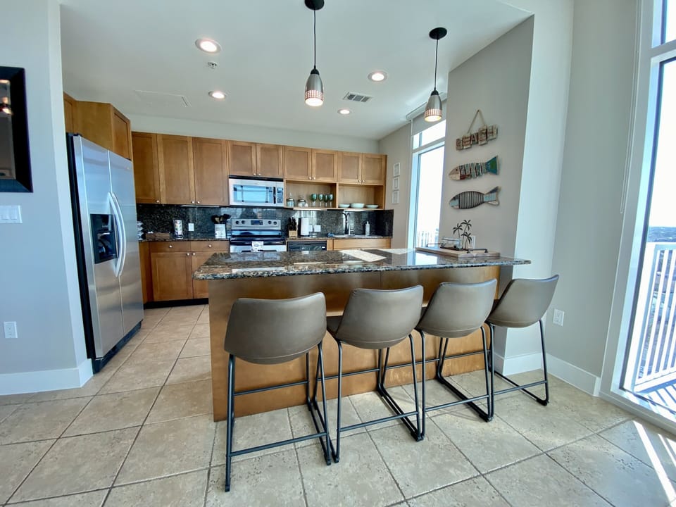 Kitchen with bar seating.
