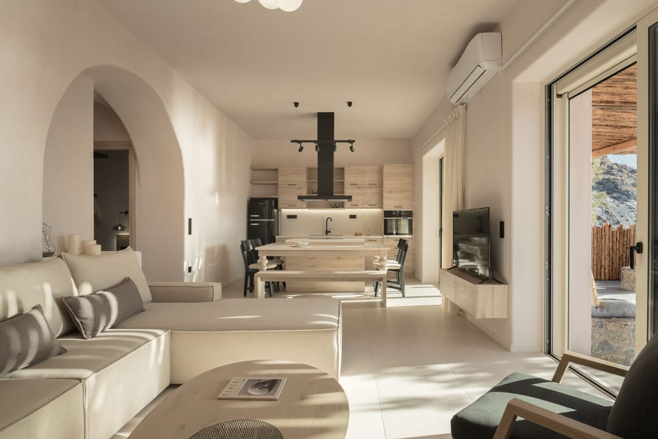 The open plan kitchen-dining area. 