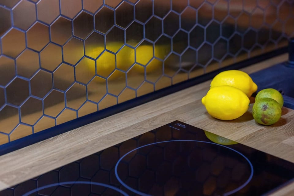 Kitchen countertop with stylish details.
