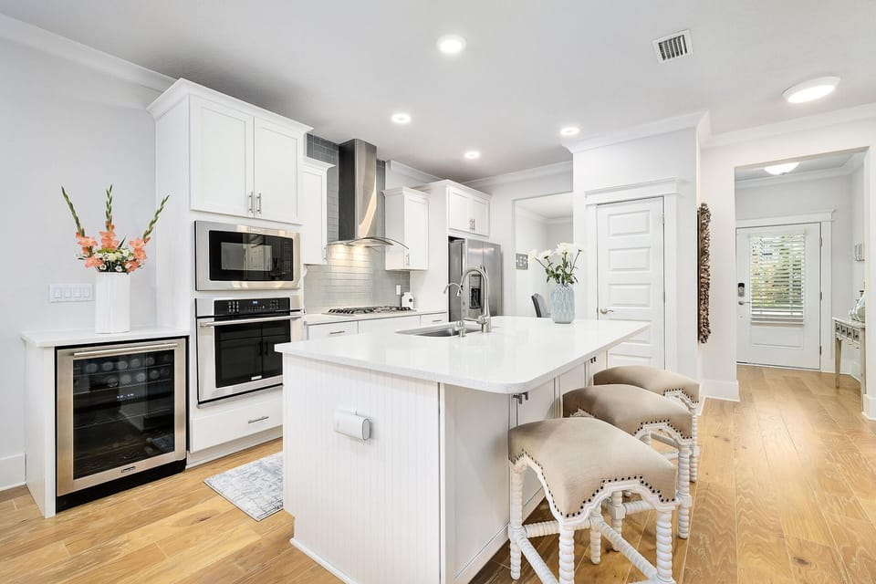 large kitchen island with seating for 3