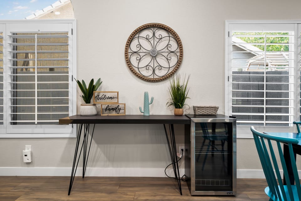 Don't forget to use the beverage fridge to keep all your favorite drinks cold!