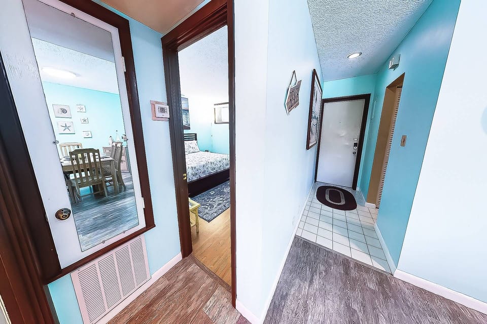 View of master on the left and the entry way to the right.  No key needed to enter the front door.