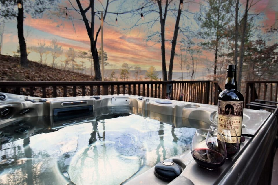 Take in the fading light over the North Mountain ridges to the west from the comfort of the hot tub.