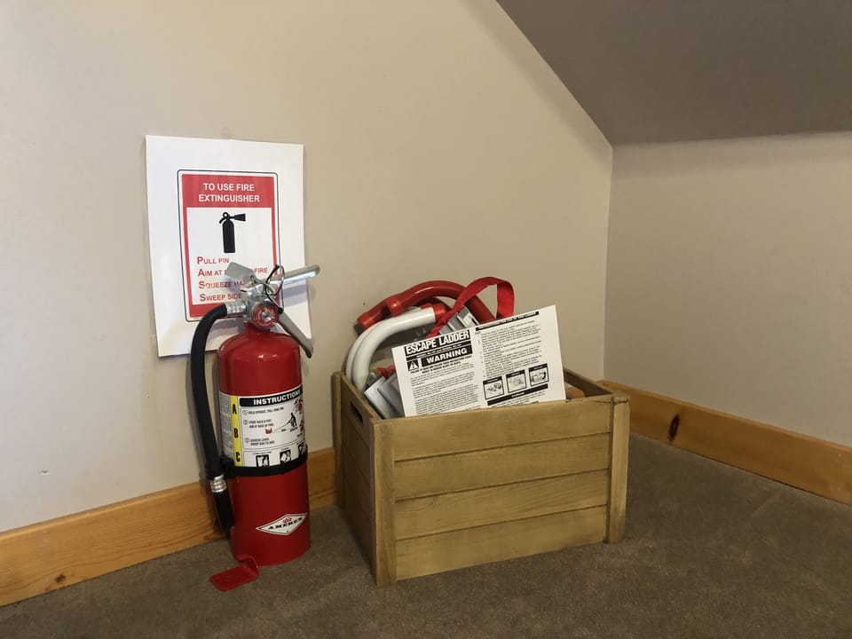 Fire extinguisher, first aide kit and escape ladder for your safety 