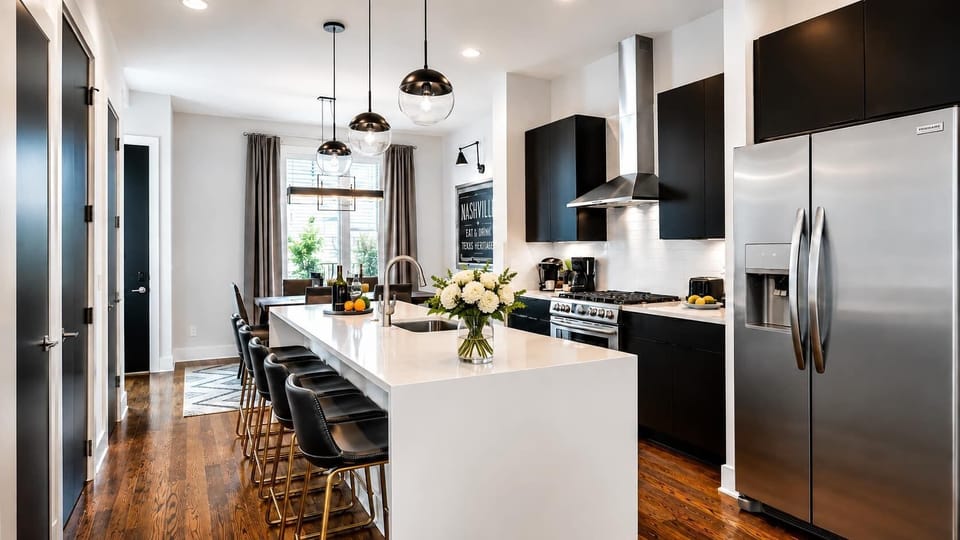 Spacious and modern kitchen with a  island counter