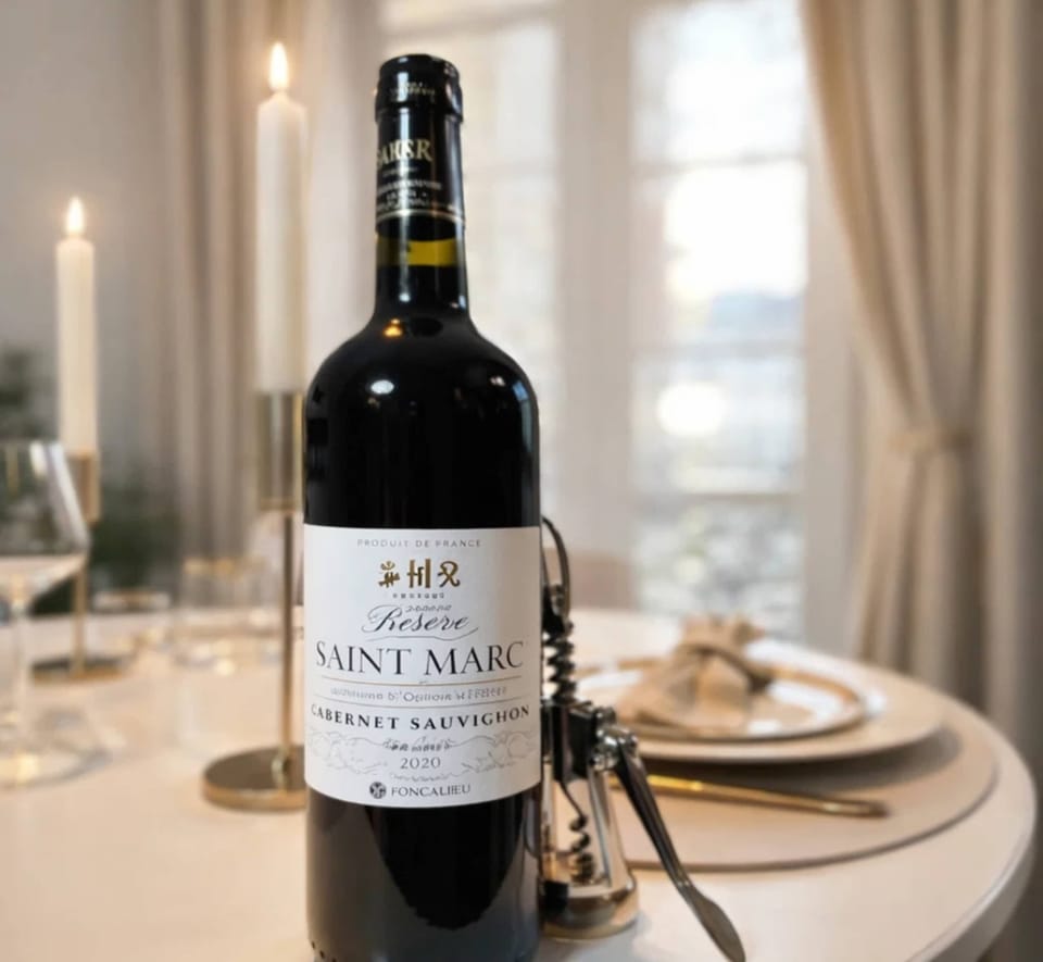 Decorated dining table for friends or families, wine bottle included
