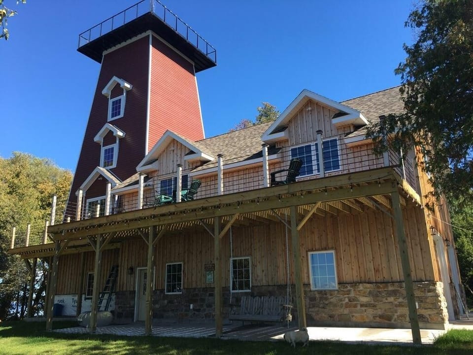 Tower apartment from ground level.