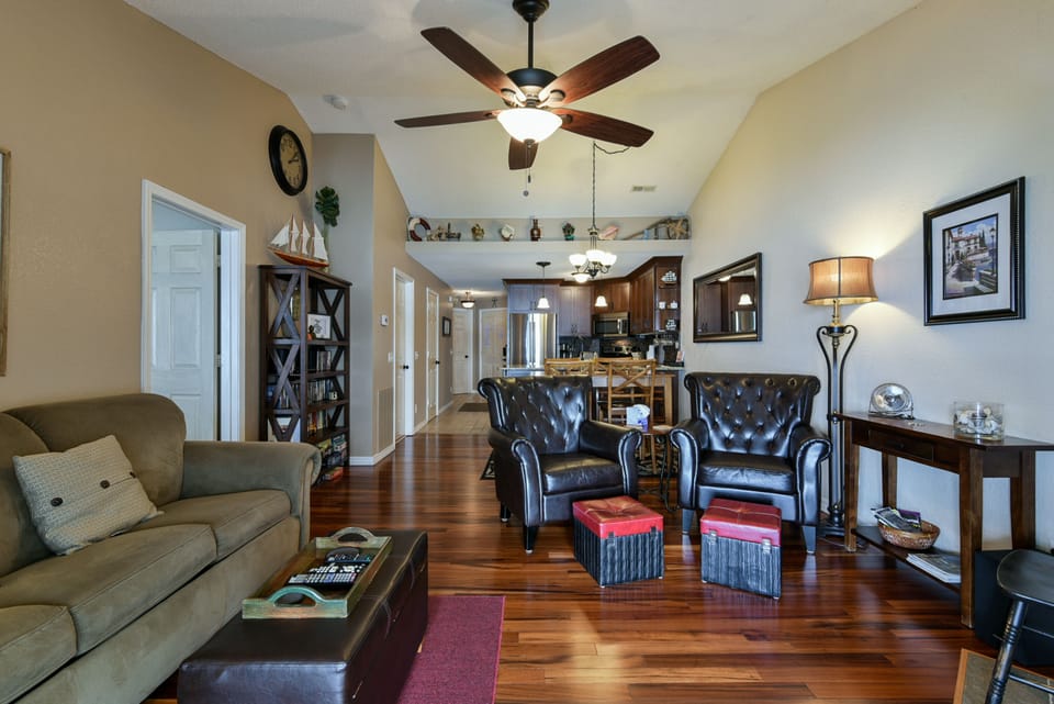 Living room, dining area, kitchen
