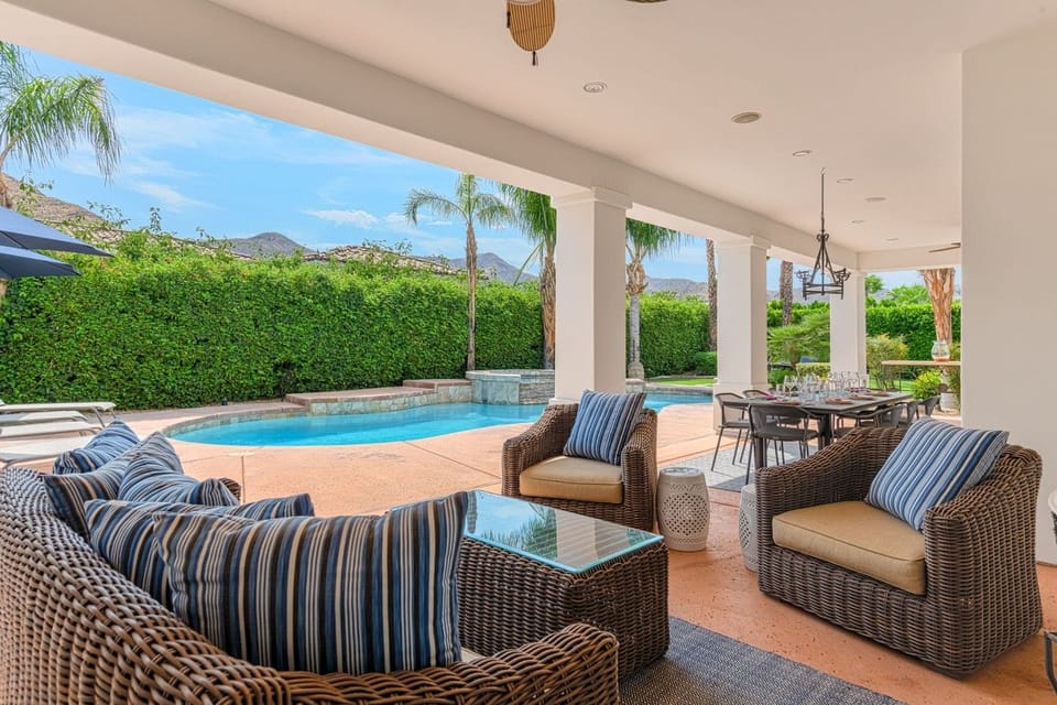 Expansive Covered Patio Features Outdoor Lounging