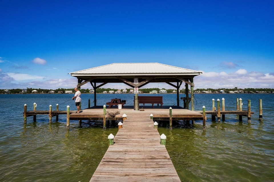 Stroll down the dock and take in peaceful waterfront views all around.