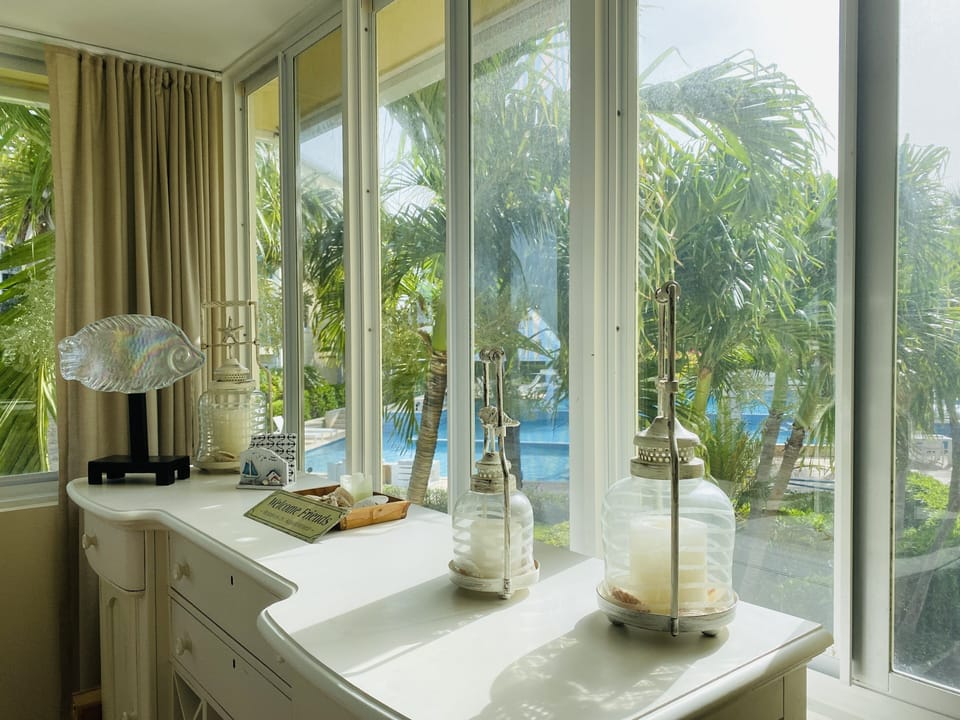 VIEW FROM DINING ROOM TO POOL 