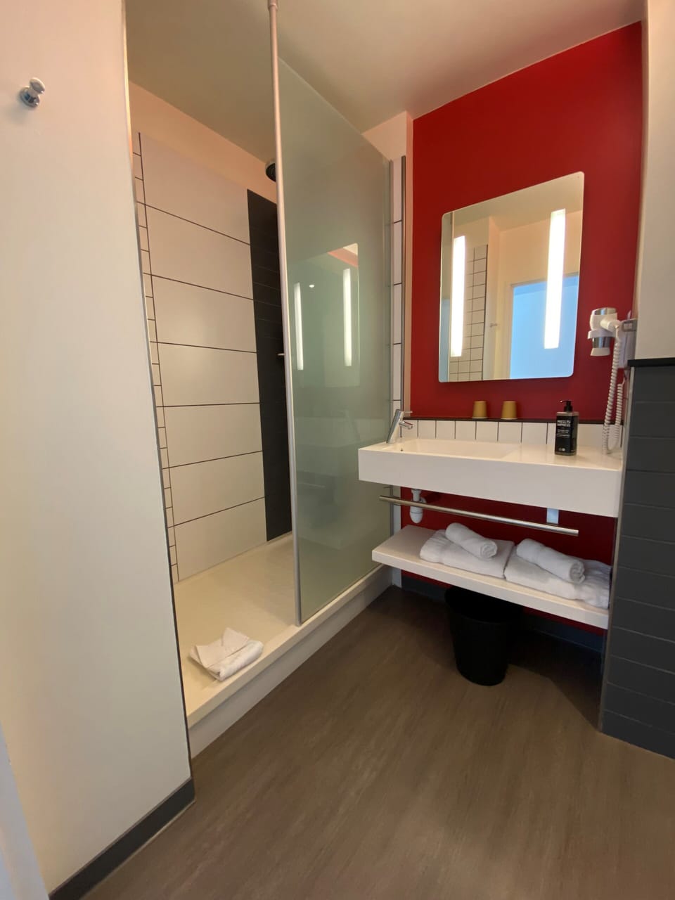 Shower, eco-friendly toiletries, hair dryer, towels