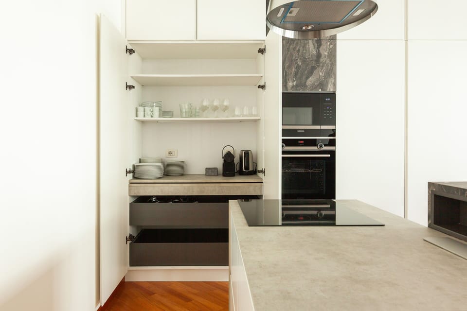 Apartment | Private kitchen | Full-size fridge, microwave, oven, stovetop