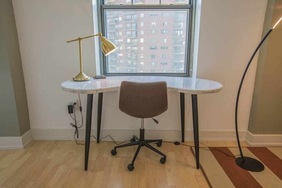 Workstation with white marble table