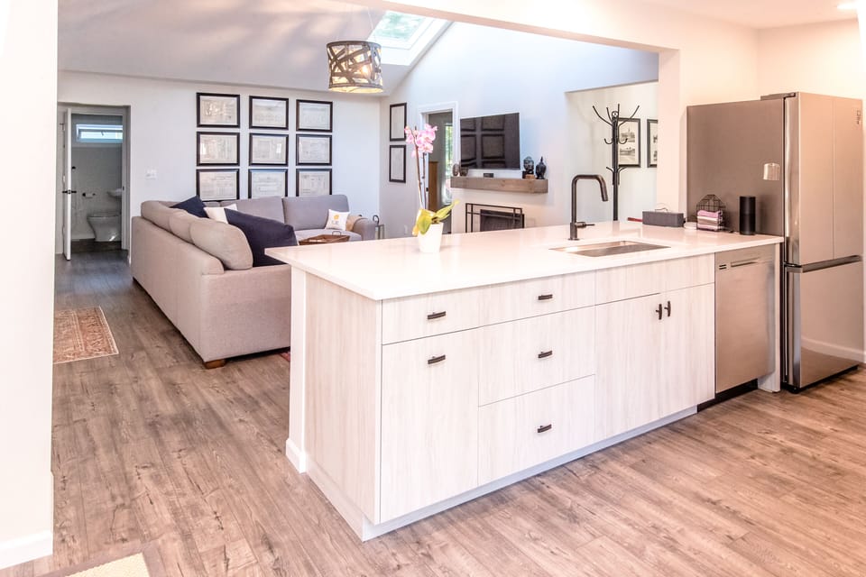 Kitchen Island and living room