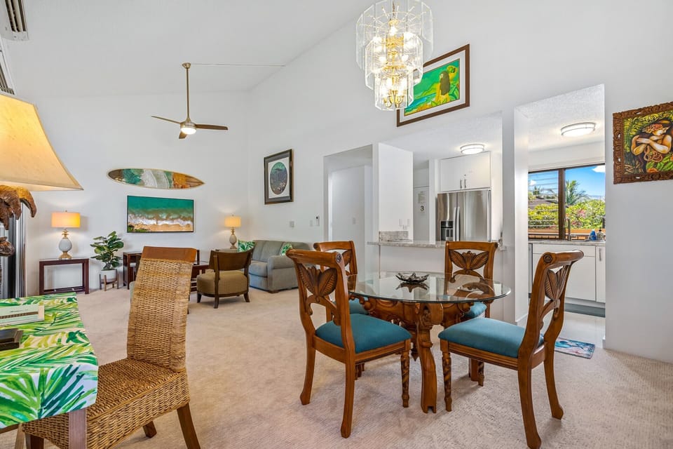 Island lights that features a chandelier!