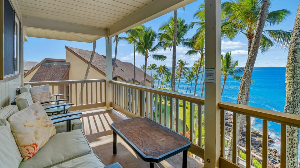 Poipu Palms #303 - Oceanfront Lounging Lanai View - Parrish Kauai