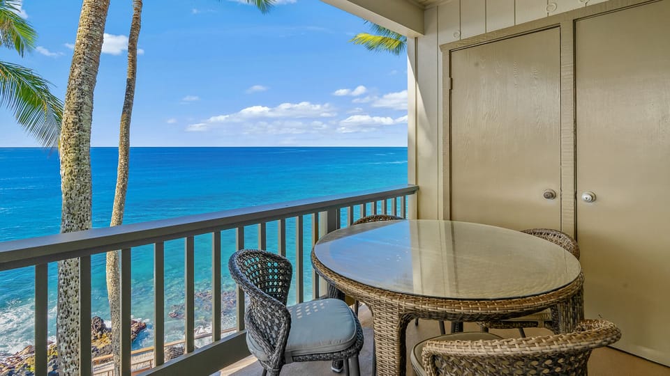 Poipu Palms #303 - Oceanfront Dining Lanai View - Parrish Kauai