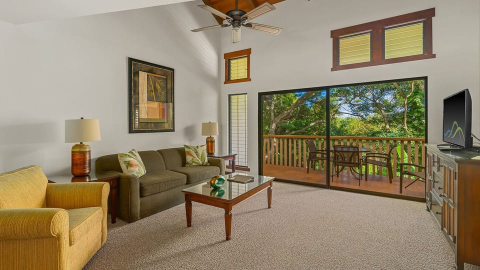Waikomo Stream Villas #431 - Living Room & Lanai View - Parrish Kauai