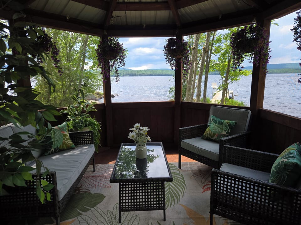 New screened in gazebo at lakeside.