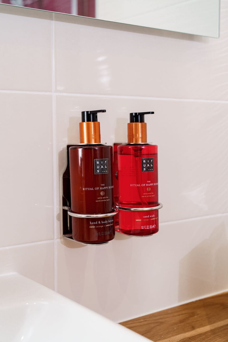 Shower, rainfall showerhead, designer toiletries, hair dryer