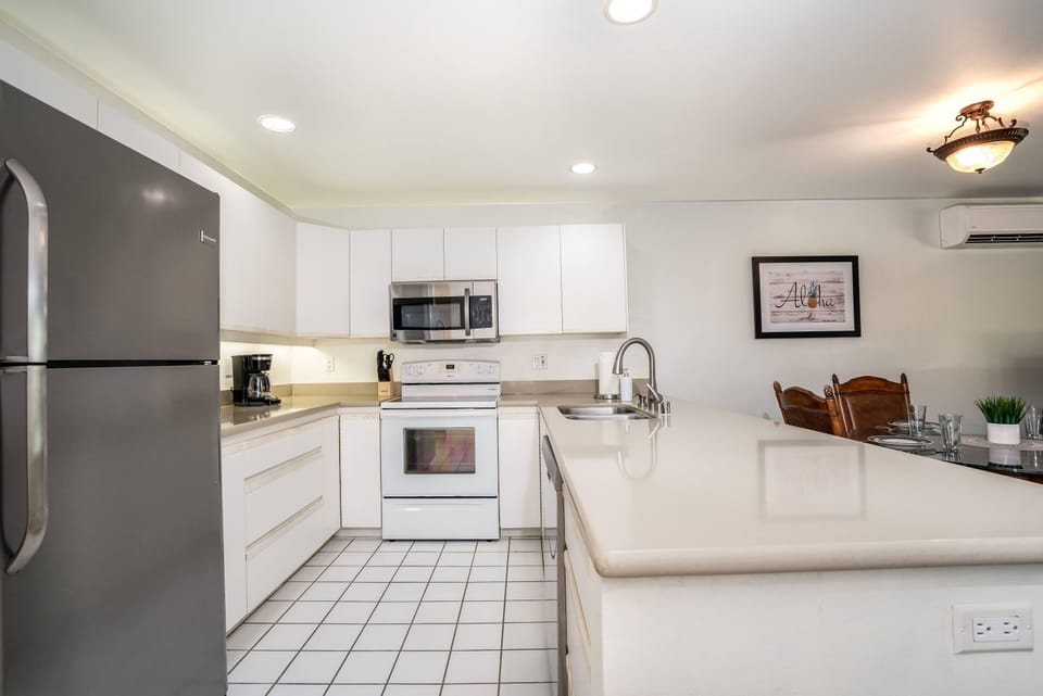 The kitchen is updated with everything needed to prepare meals