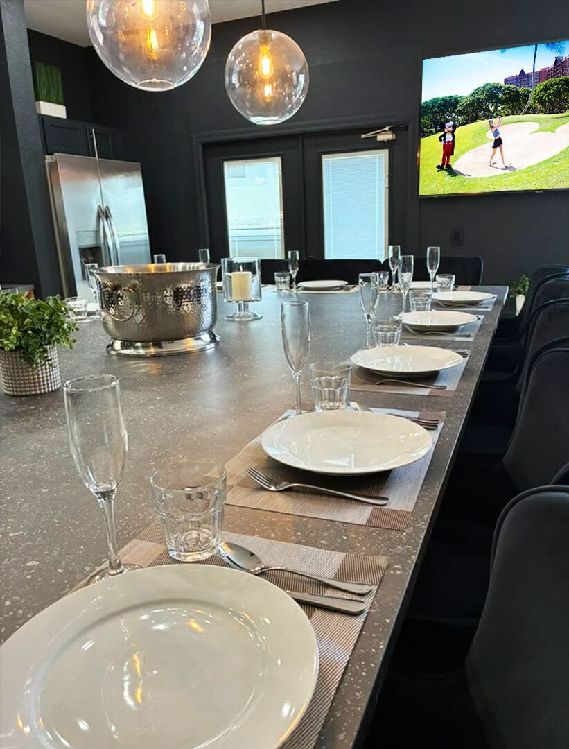 Exclusive Private Chef Kitchen & Dining Room. Perfect Retreats, Reunions, Groups. Designer chairs up to 30 Persons Inside & Outside. Private Pool, Fire-Pit. On Golf Course with World Class Top-Golf-Tracer Driving Range, Restaurant, Bar, Pro Shop.