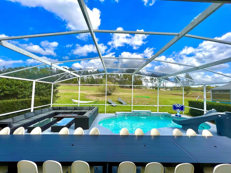 Private OutdooDining with your entertaining private chef dinners with Philip Starck designed chairs for exclusive sit down dinners for up to 24 persons outside and 20 persons inside overlooking private pool & golf. Then sip on a cocktail at Fire Pit.
