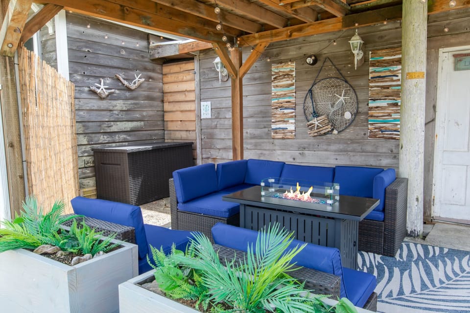 Fire table.  Does get hot.  May run out of propane depending on previous guests