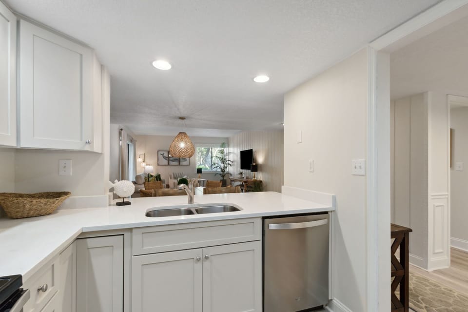 Fully Stocked Kitchen with Seating for Two at the Counter