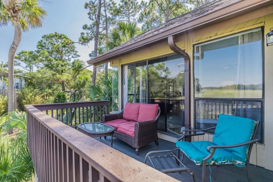 Comfortable deck furniture to enjoy that view