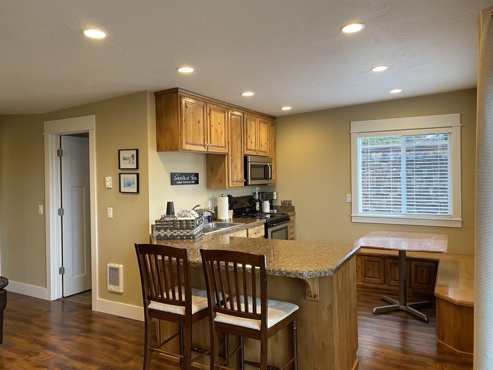 All the comforts of home including a K-cup coffee maker with a variety of pods. 