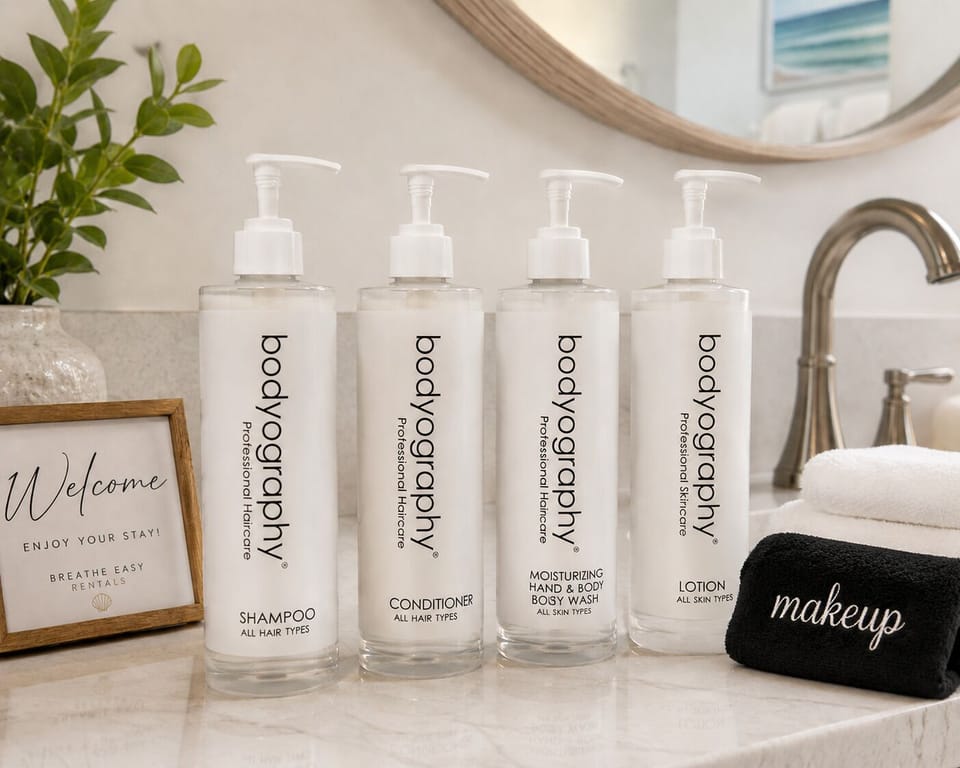 Provided for Guest Use: Shampoo, Conditioner, Body Wash, and Lotion