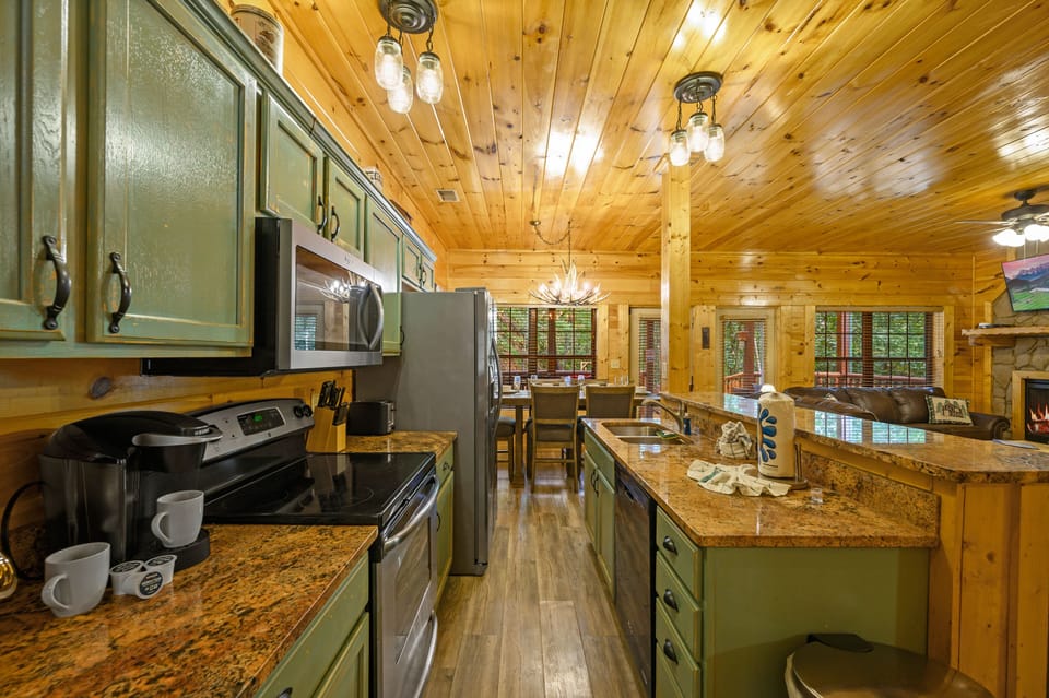 Kitchen stocked with all the tools needed for a gourmet meal! Open concept! 