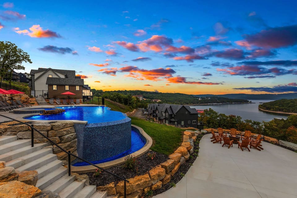 Our gorgeous infinity pool is open for the season in March! Fire pit area right beside it.