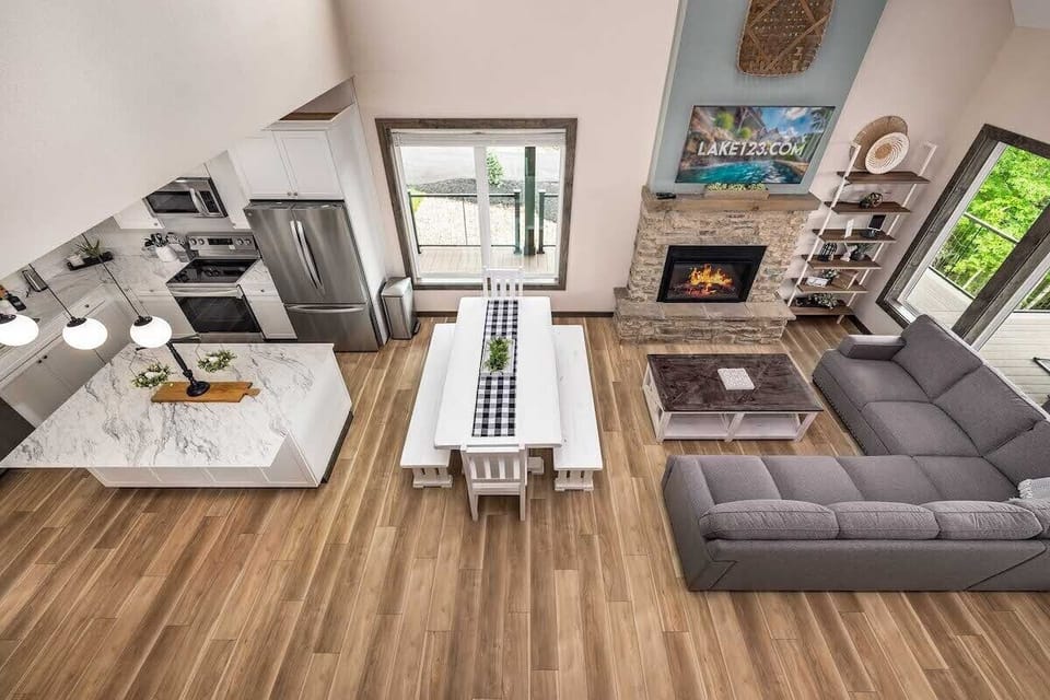 View of the open kitchen, dining and living room