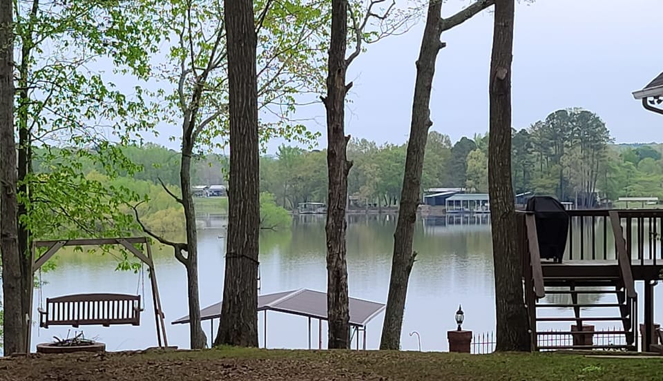 This is the view of the lake from the side yard of the house.