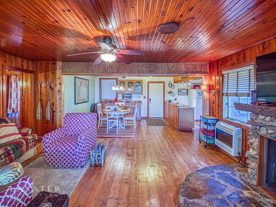 Natural, native wood plank floor to ceiling 