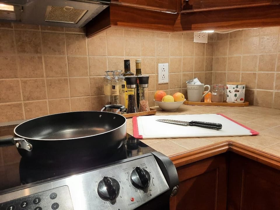 Kitchen well stocked to make meals.