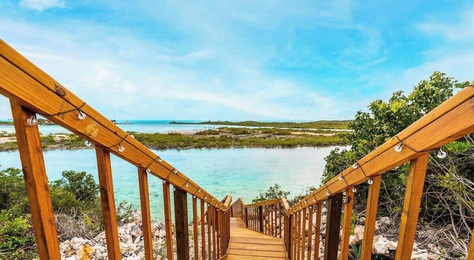 Stairs to walk on down, touch the water and enjoy views from lagoon level.