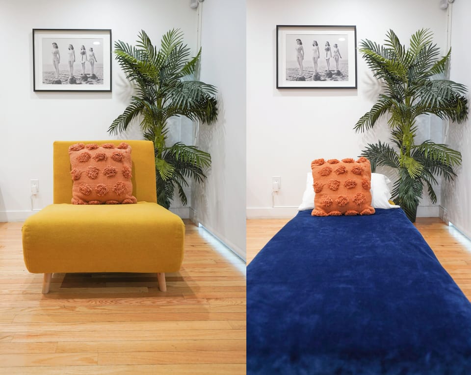 Chair turns into a single bed perfect for children.