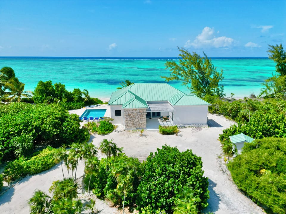 Aerial view of the house from the road