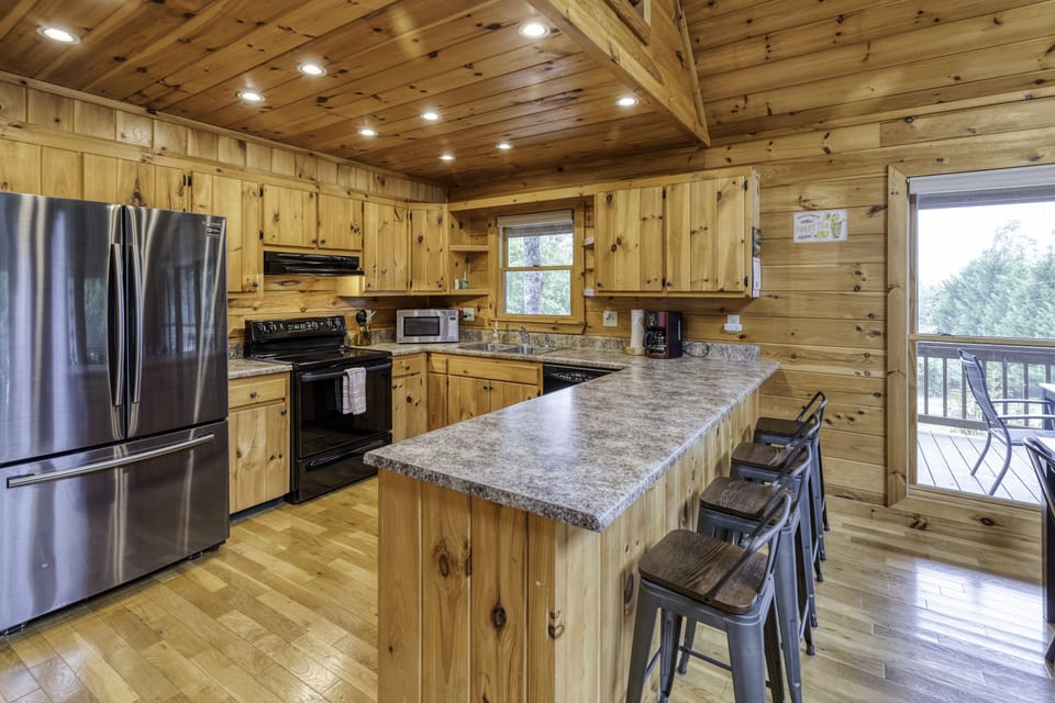 Kitchen is spacious and stocked